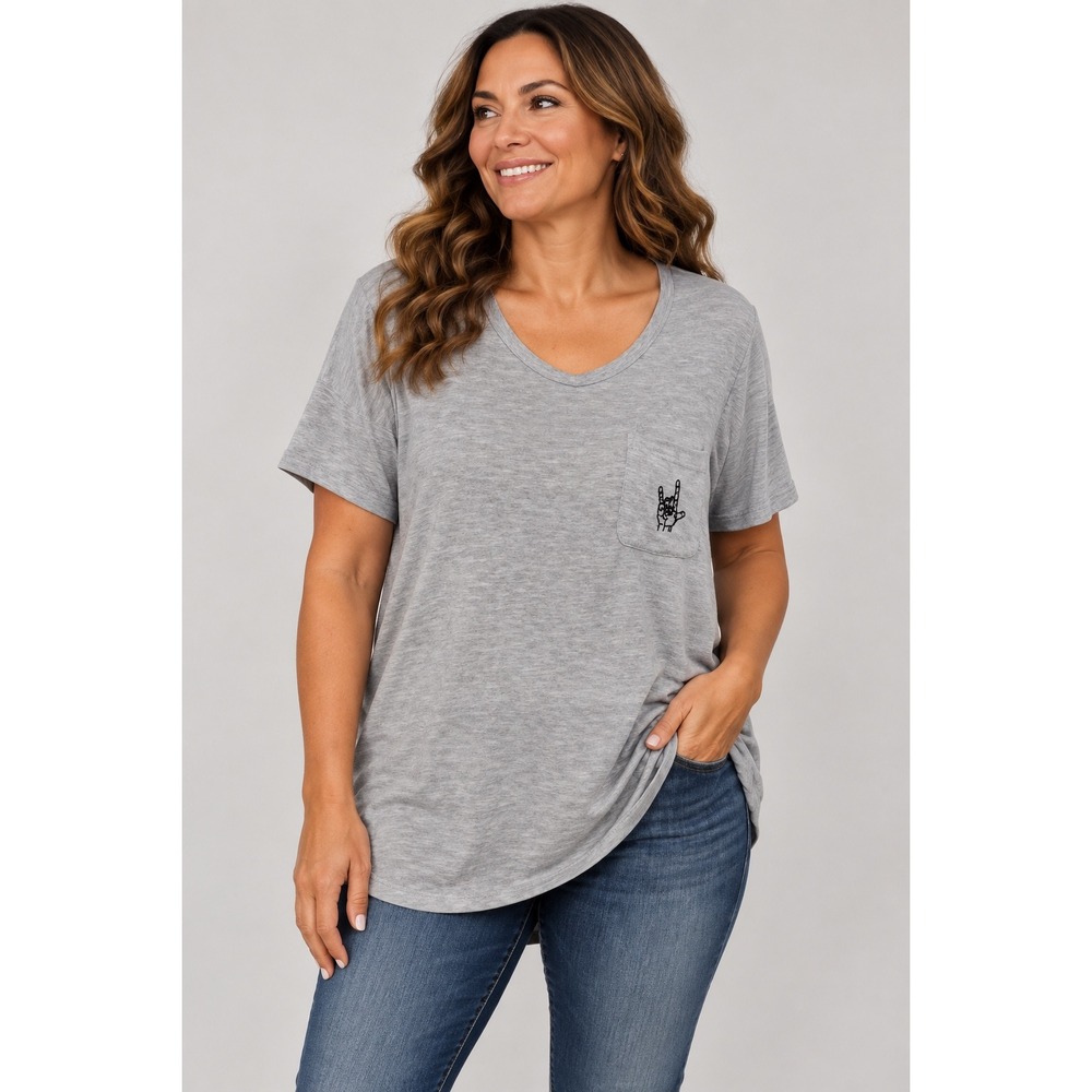 John Galt Rock On Hand Pocket Tee Women OS Gray Graphic
